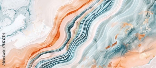 Close-up of a decorative marble surface with distinctive blue and orange stripes, ideal for home decor and tiling projects