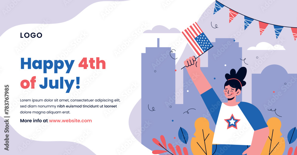 Social media promo template for american 4th of july holiday celebration