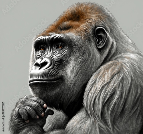 chimpanzee portrait with grey background