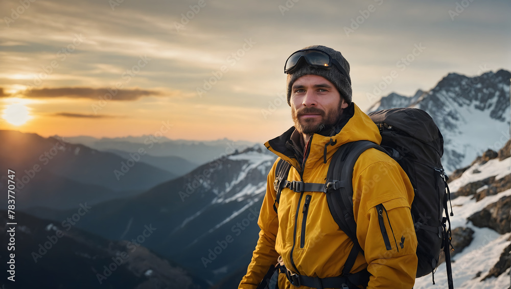 A mountaineer reaching the summit of a mountain A mountaineer reaching the summit of a mountain