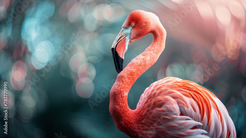 Beautiful portrait of a flamingo bird