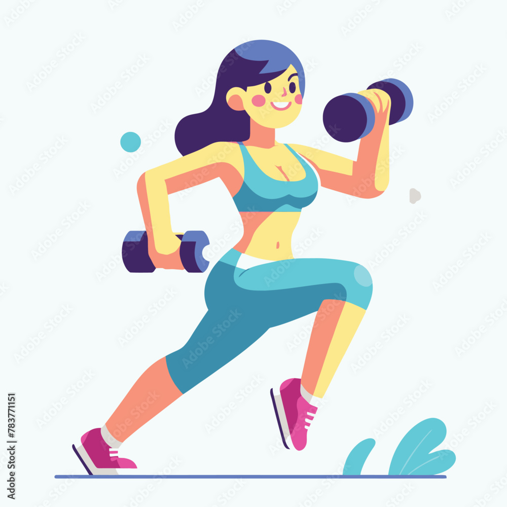 woman exercising with dumbbell in a flat design illustration woman exercising with dumbbell in a flat design illustration