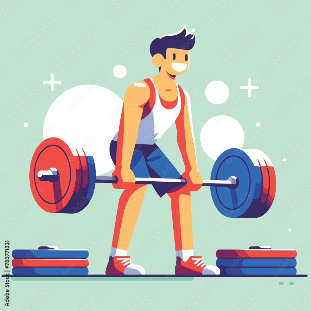 man exercising with a barbell in a flat design illustration
