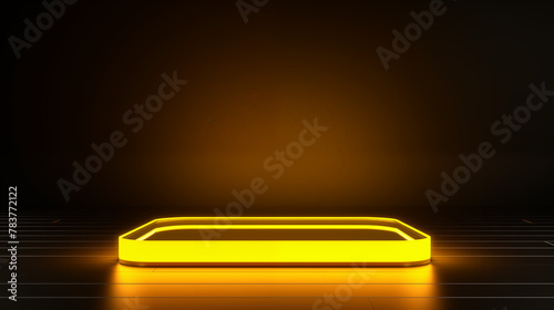 A circular presentation area lit with yellow neon lights. © Ki