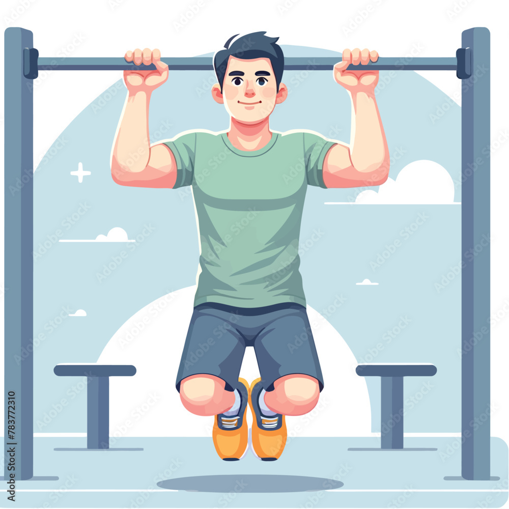 man workout with pull up in a flat design illustration