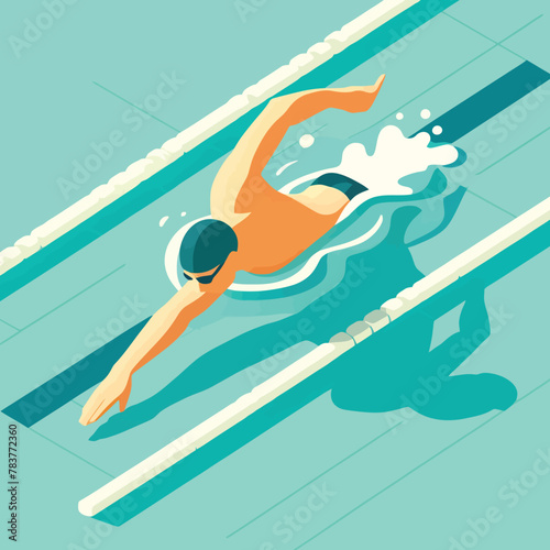 male athlete swimming in a pool in a flat design illustration