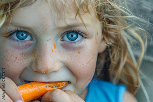Face of girl eating carrot photo