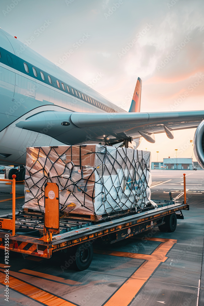 Air cargo logistic containers are loading to an airplane. Air transport shipment prepare for loading to modern freighter jet aircraft at the airport Air cargo logistic containers are loading to an airplane. Air transport shipment prepare for loading to modern freighter jet aircraft at the airport