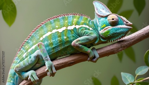 A-Chameleon-With-Its-Tongue-Coiled-Up-Waiting-For-