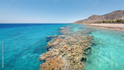 Underwater corals along empty beach on popular resort of Eilat on Red Sea in Israel.  © Nick Brundle