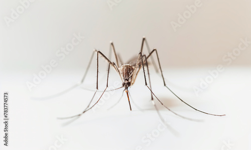Mosquito macro detail spreading malaria public health threat close up, white background.
