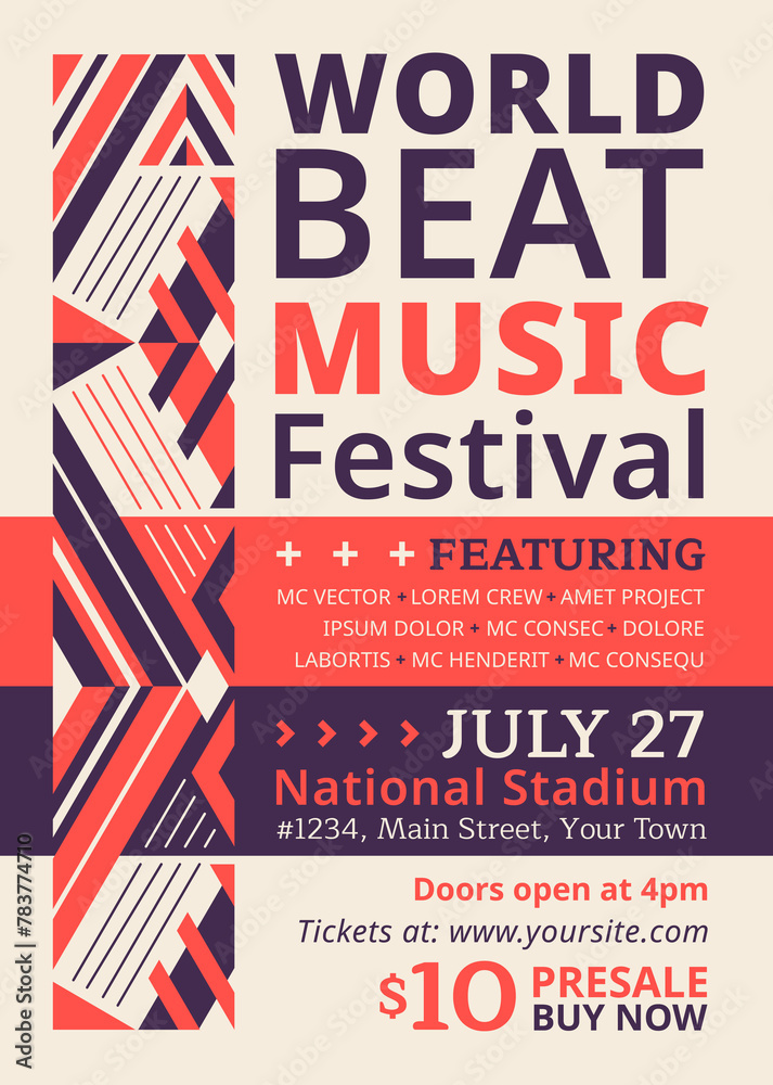 Flat design musical event poster template
