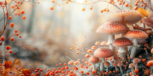 A group of mushrooms clustered together on a tree trunk copy space photo