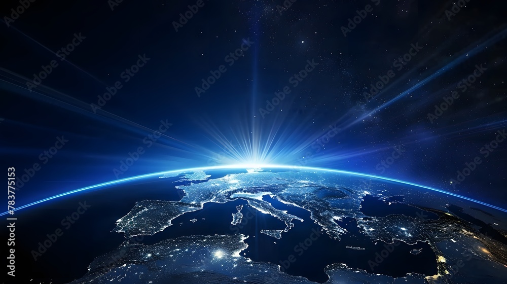 © horizon - Luminous Earth, City at Night with City Lights, America, Europe. For Design, Background, Cover, Poster, Banner, PPT, KV design, Wallpaper