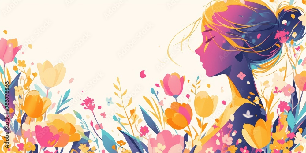 An elegant and colorful paper cutout background for International Women's Day with flowers, leaves, and pastel pink, purple, and orange colors