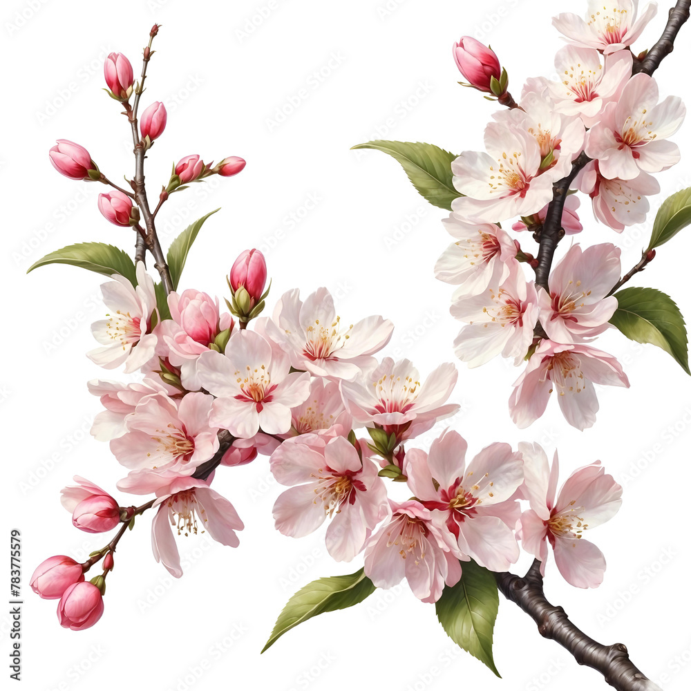 Watercolor Cherry Blossom Floral Art with Transparent Background