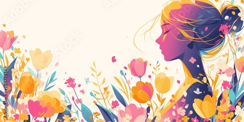 An elegant and colorful paper cutout background for International Women s Day with flowers  leaves  and pastel pink  purple  and orange colors