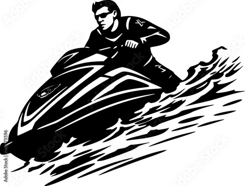 Jet Ski - Black and White Isolated Icon - Vector illustration