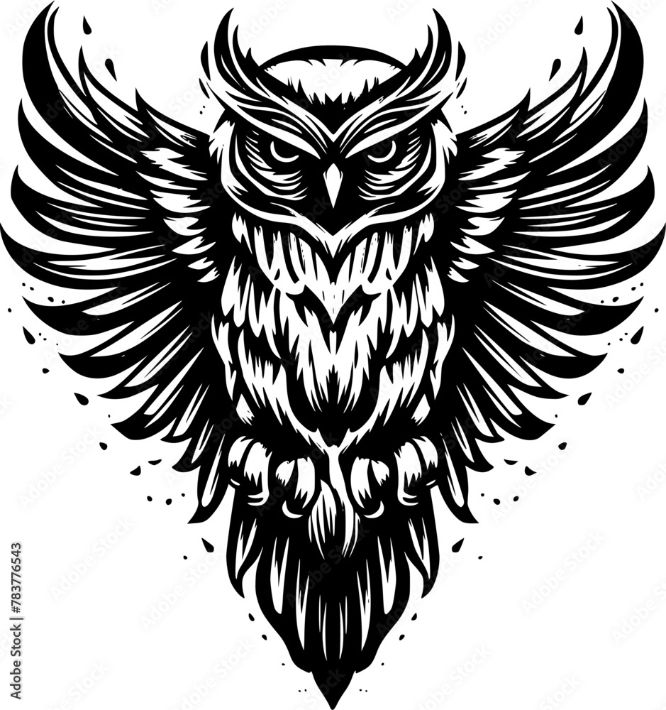 Fototapeta premium Owl - Black and White Isolated Icon - Vector illustration