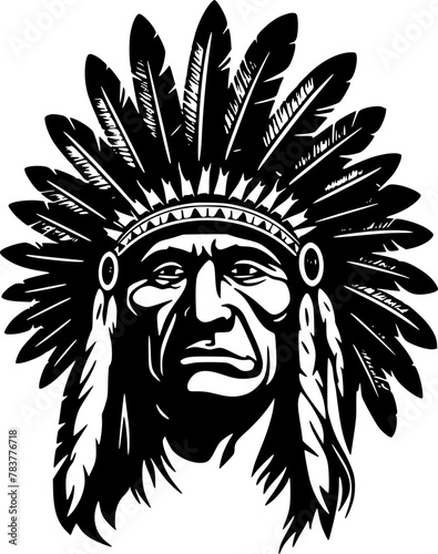 Indian Chief   Black and White Vector illustration © CreativeOasis