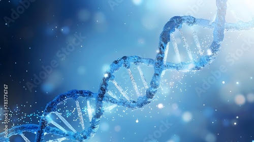 A DNA double helix floating in space, with blue and white tones, light background. For hospitals, healthcare, pharmaceuticals, genetic testing, CDMO, CRO
