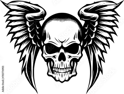 Skull With Wings - Black and White Isolated Icon - Vector illustration