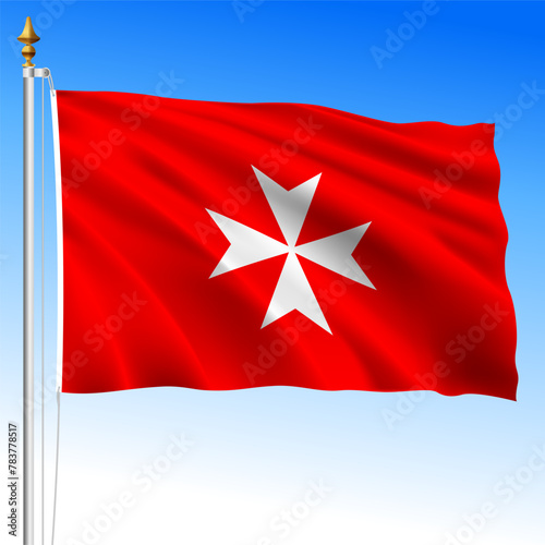 Sovereign Military Order of Malta, official waving flag, Rome, vector illustration