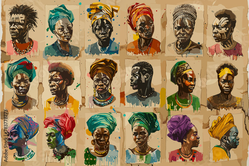 Colorful watercolor collection of African people