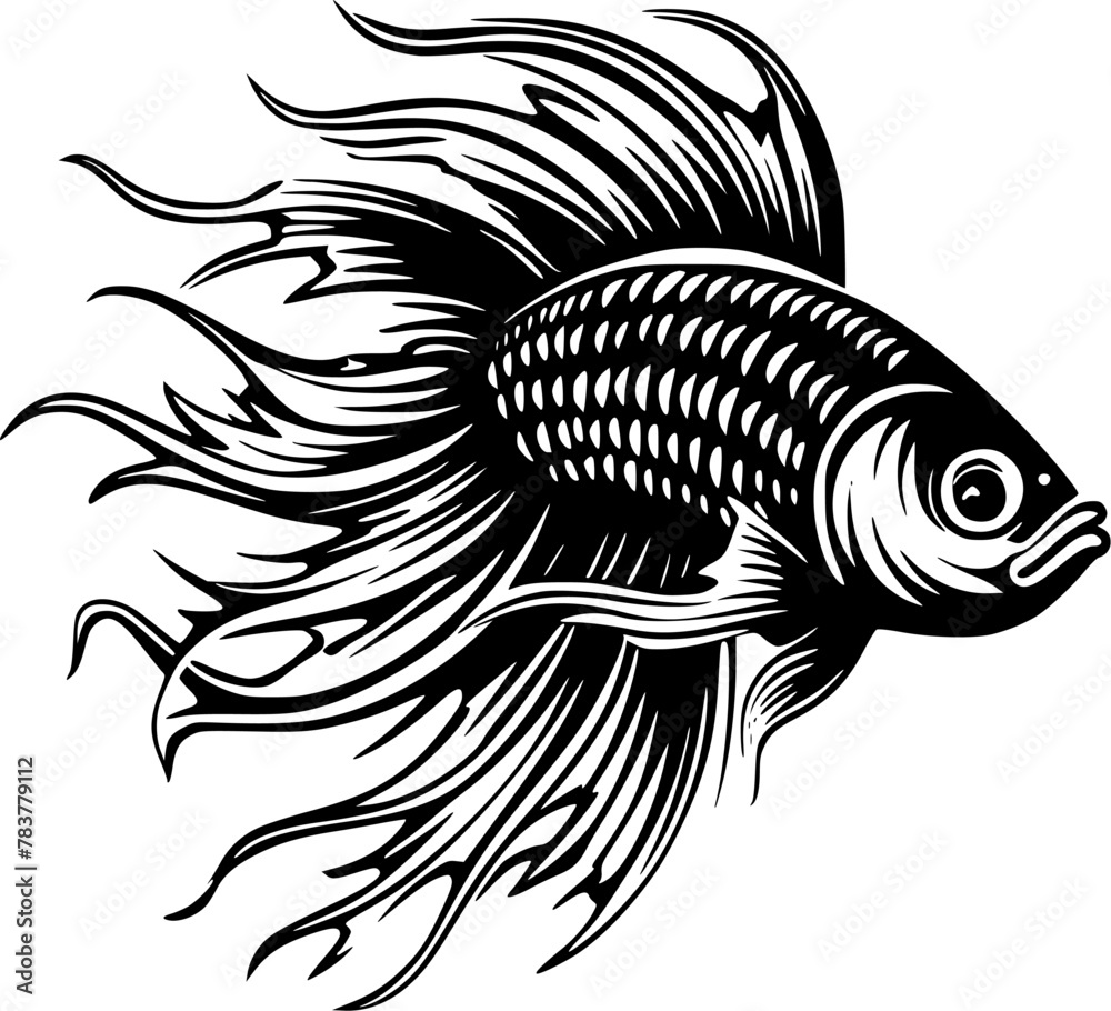 Betta Fish - Black and White Isolated Icon - Vector illustration Betta Fish - Black and White Isolated Icon - Vector illustration
