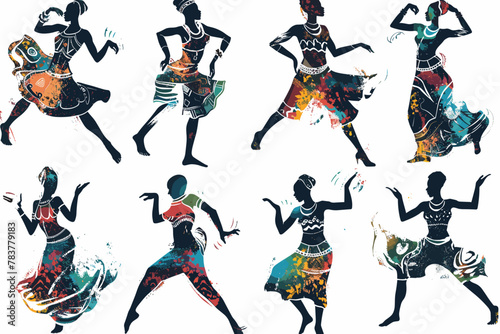 Textured silhouettes of African dancers