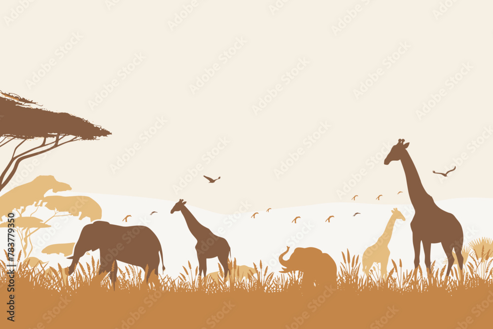 Naklejka premium Silhouette of African wildlife at dusk