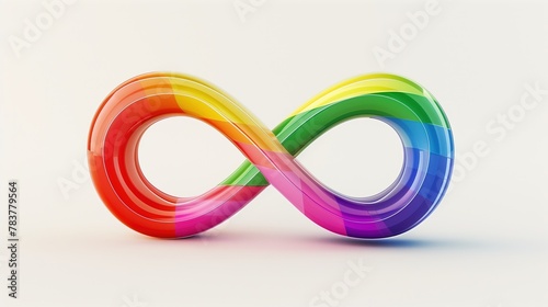 A rainbow-colored infinity symbol representing autism awareness, set against a solid white background