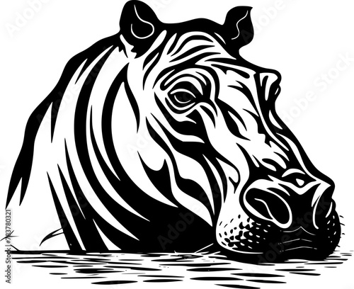 Hippopotamus | Black and White Vector illustration