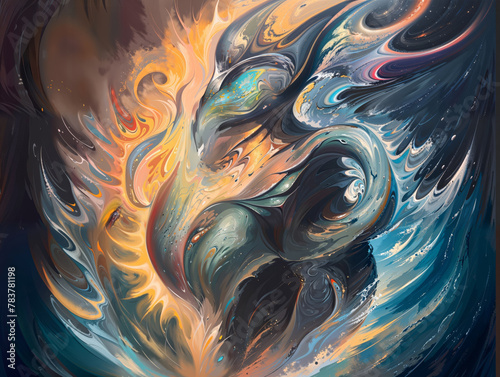 Mystical Abstract Shape Engulfed in Flames Embracing a Human.