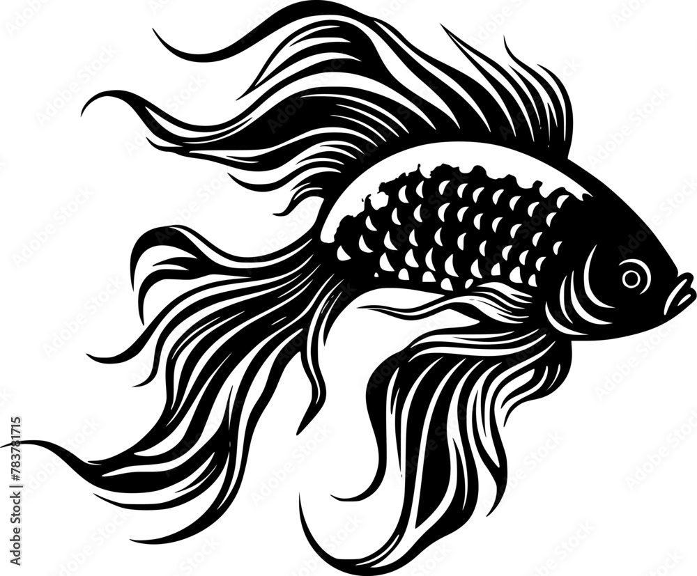 Fototapeta premium Betta Fish - Black and White Isolated Icon - Vector illustration