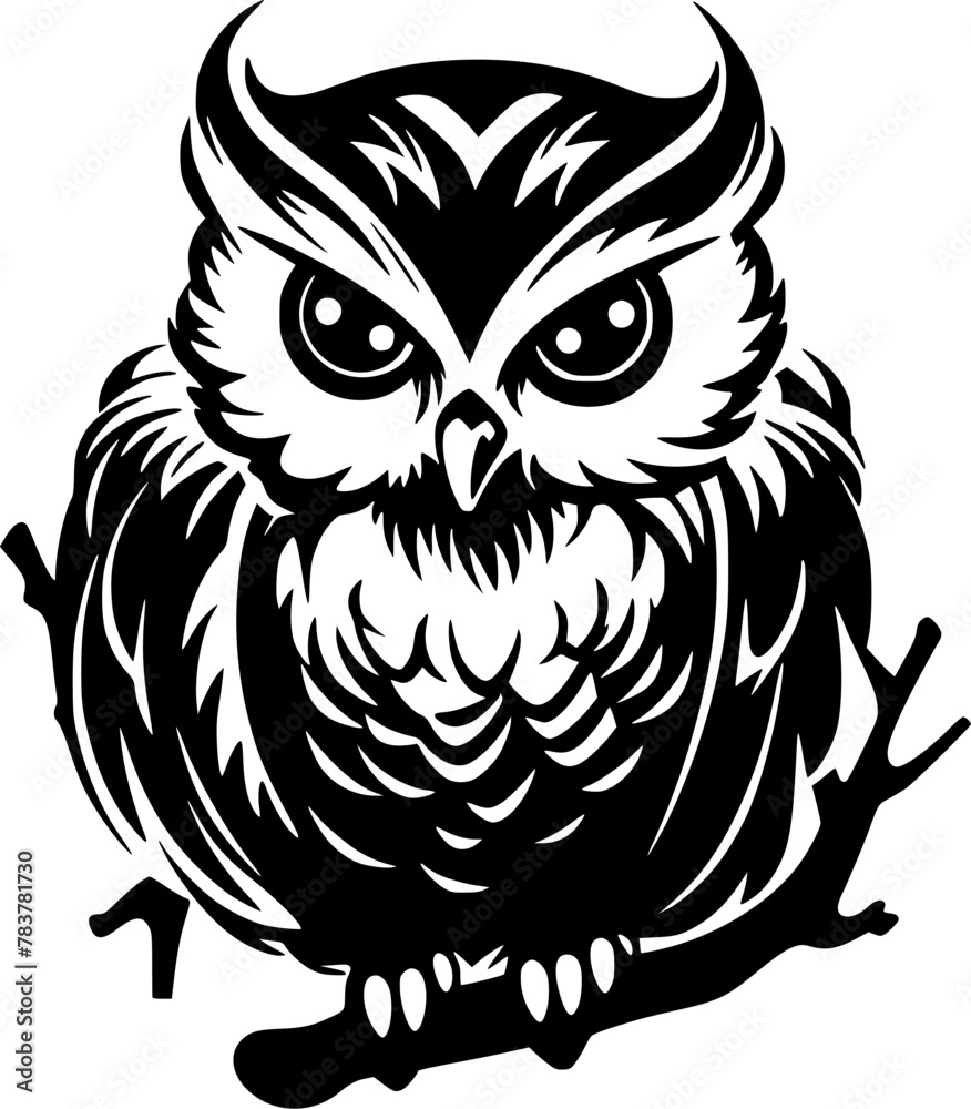 Owl Baby | Black and White Vector illustration Owl Baby | Black and White Vector illustration