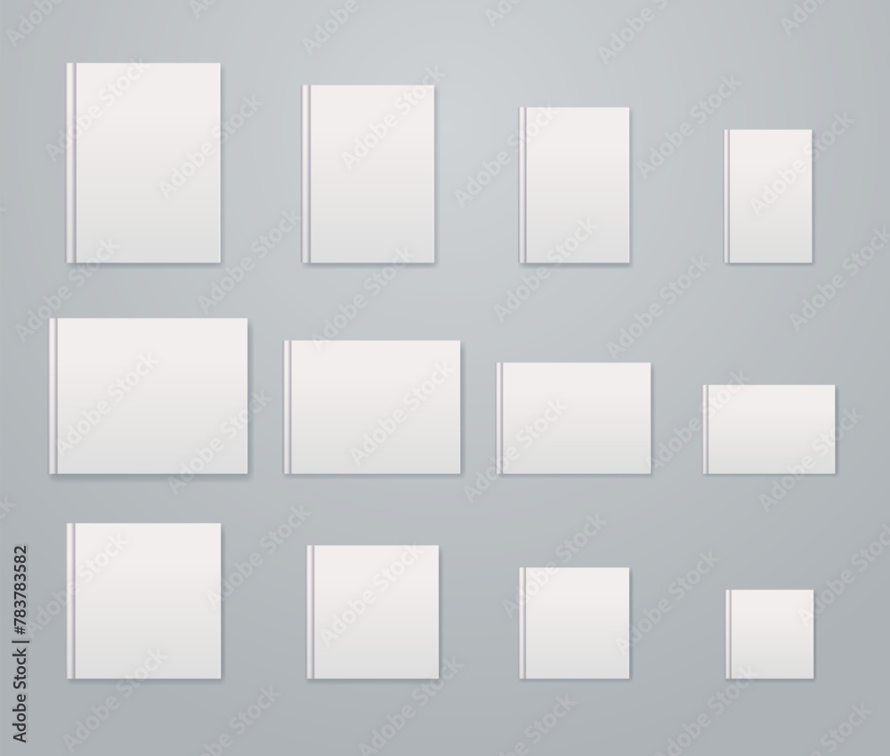 Blank white notebook different format. Standard book size mockup set Blank white notebook different format. Standard book size mockup set
