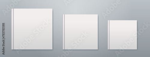 White square books set. Different size blank notebook mockup set