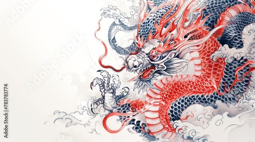 Chinese dragon tattoo  intricately designed with vibrant colors and detailed scales