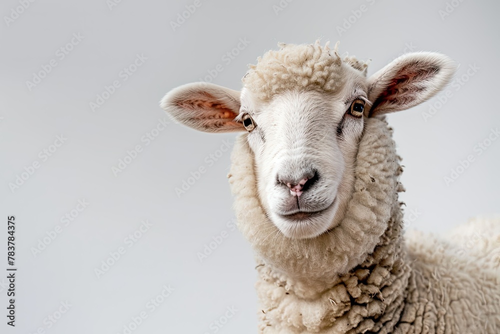 close up of smiling sheep on white background close up of smiling sheep on white background