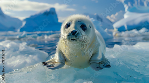 A seal pup on an ice floe. generative ai 
