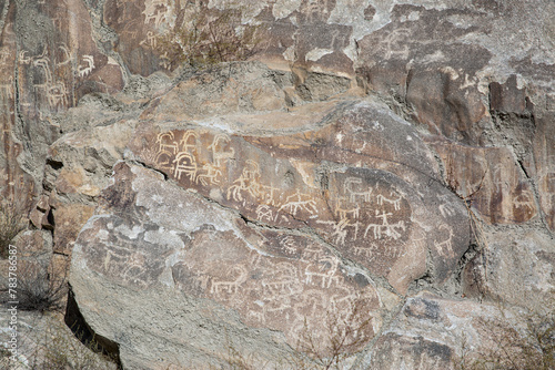 Prehistoric Petroglyphs, sacred rock of Hunza, rock carvings in Gilgit Baltistan, Pakistan.