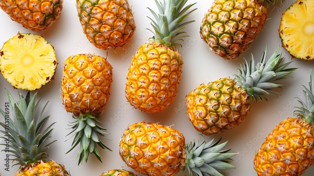 Assortment of Fresh Pineapples on a Light Background Assortment of Fresh Pineapples on a Light Background