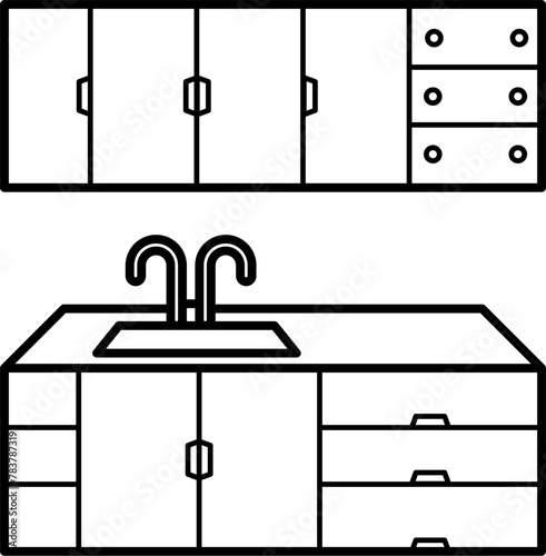 Kitchen Cabinet Outline Illustration