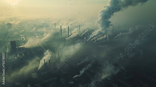 A smogfilled city from above, suffocating under emissions