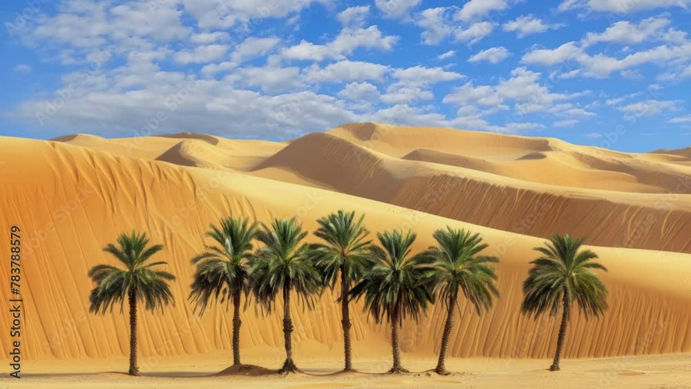Green Oasis Between Desert Dunes: Adventure in the Palm Trees of Nature's Landscape Green Oasis Between Desert Dunes: Adventure in the Palm Trees of Nature's Landscape