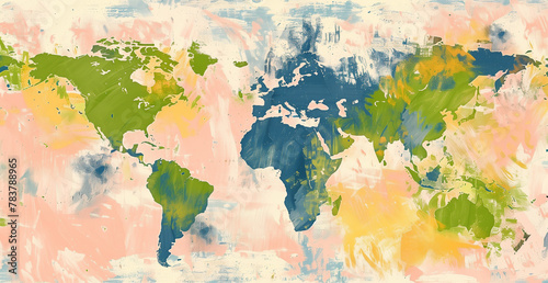Artistic World Map: Pastel Brushstrokes Depicting Global Continents for Creative Geography and Elegant Wall Art