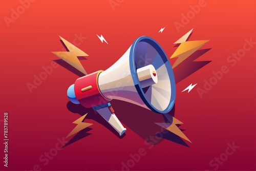 3d megaphone with a lightning bolt on red background, Marketing concept