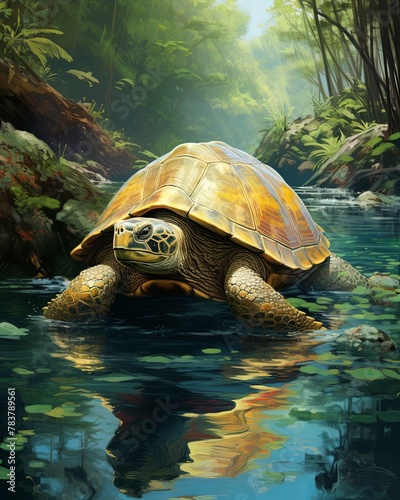 Tortoise phantom slowly explores the tranquil rivers of the beyond, realistic , cinematic style.