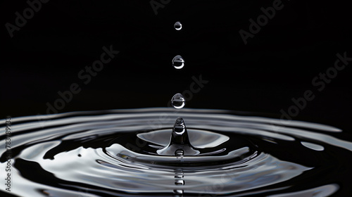 Water drops on black background with circular waves